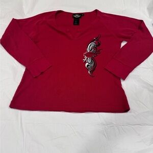 Harley-Davidson Red Long Sleeve Tee with Silver Accent